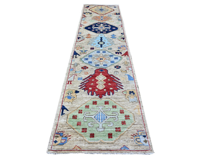 2'11" x 11'4" New Hand Knotted Grey Wool Runner Oriental Rug - MOA10288372