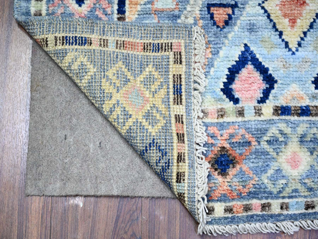 3'2" x 10'1" New Hand Knotted Blue Wool Runner Oriental Rug - MOA10288374