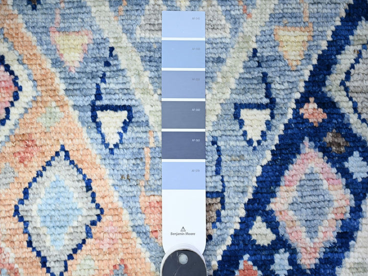 3'2" x 10'1" New Hand Knotted Blue Wool Runner Oriental Rug - MOA10288374