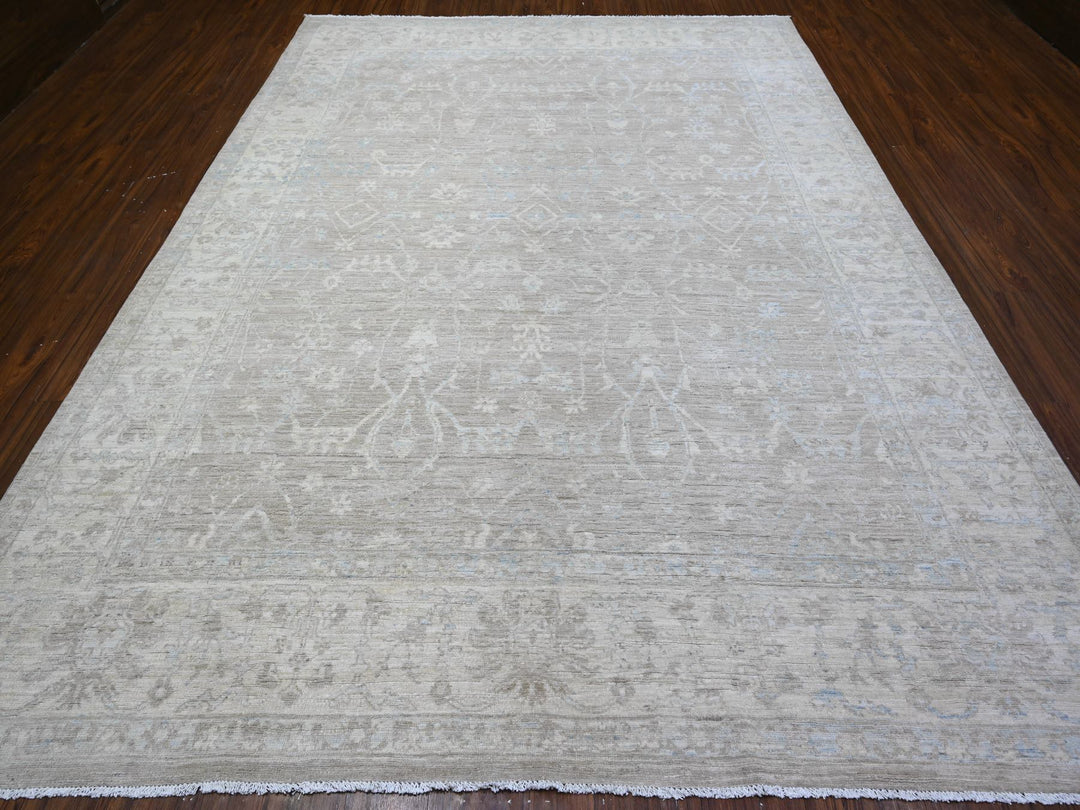 8'9" x 11'10" New Hand Knotted Grey Wool Rectangle Oriental Rug - MOA10288378
