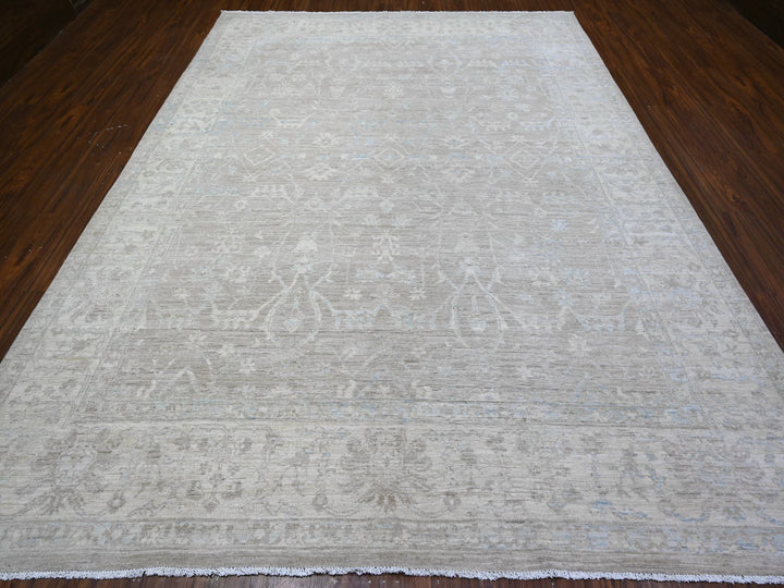 8'9" x 11'10" New Hand Knotted Grey Wool Rectangle Oriental Rug - MOA10288378