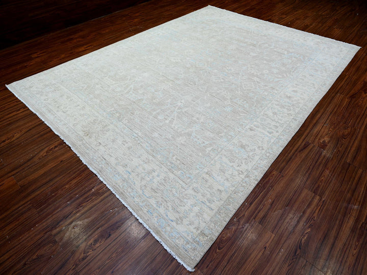 8'9" x 11'10" New Hand Knotted Grey Wool Rectangle Oriental Rug - MOA10288378