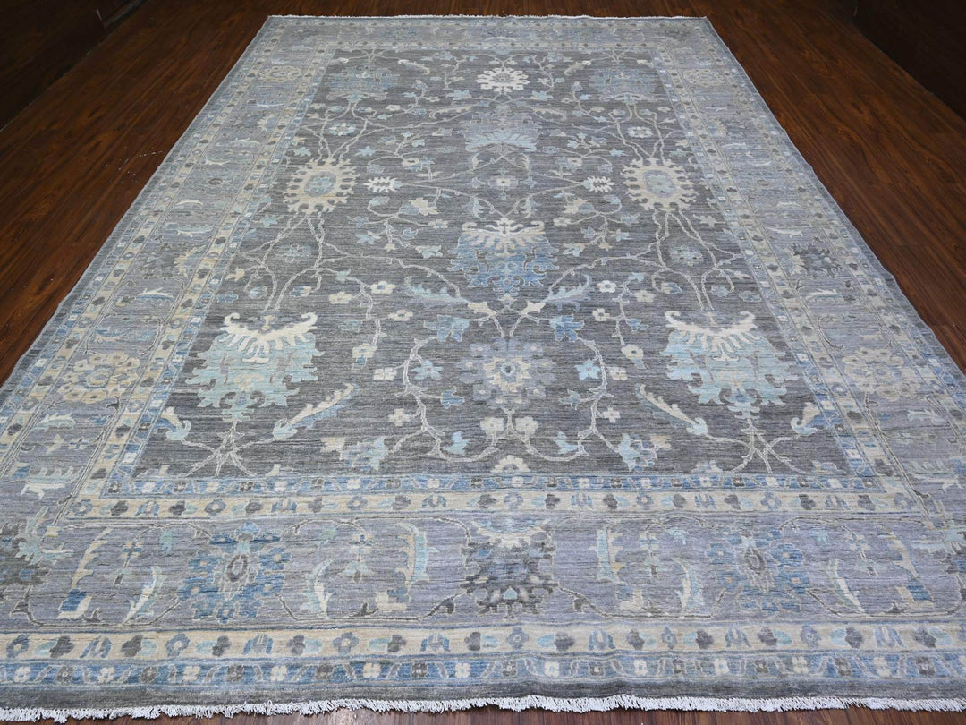9'11" x 13'6" New Hand Knotted Grey Wool Rectangle Oriental Rug - MOA10288385