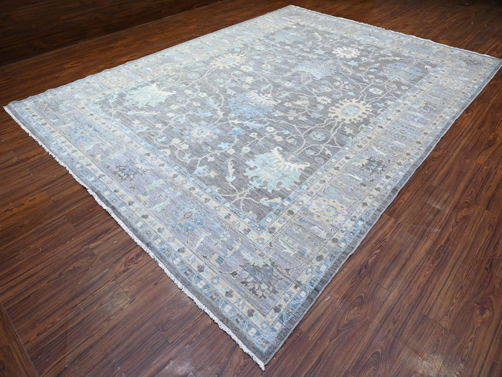 9'11" x 13'6" New Hand Knotted Grey Wool Rectangle Oriental Rug - MOA10288385