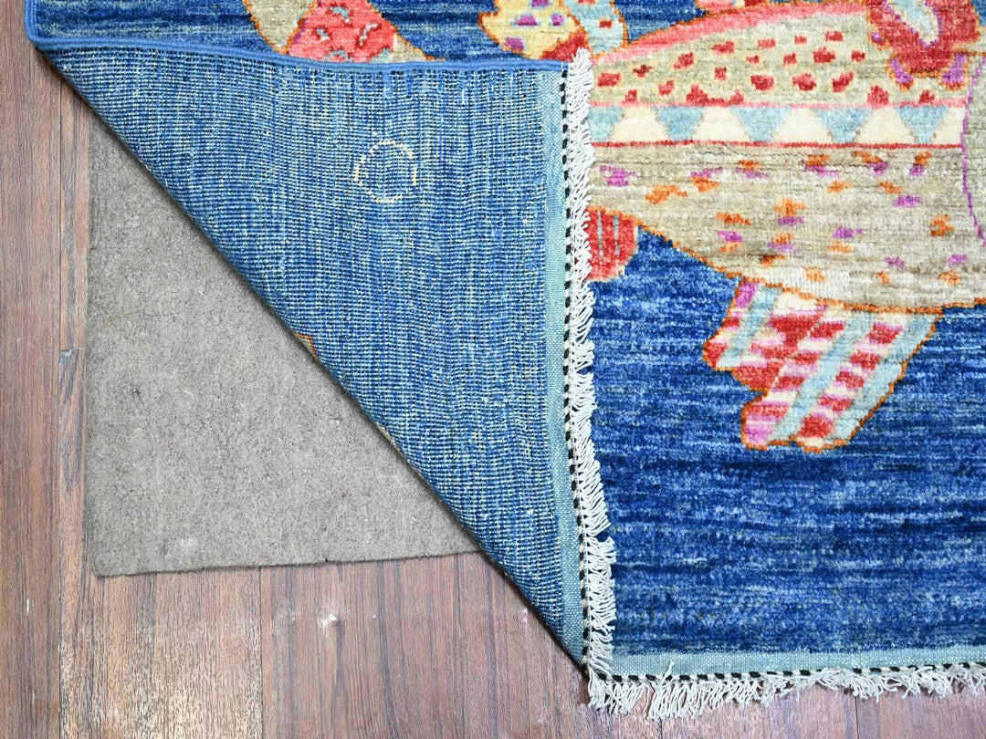 7'11" x 9'11" New Hand Knotted Blue Wool Rectangle Oriental Rug - MOA10288389