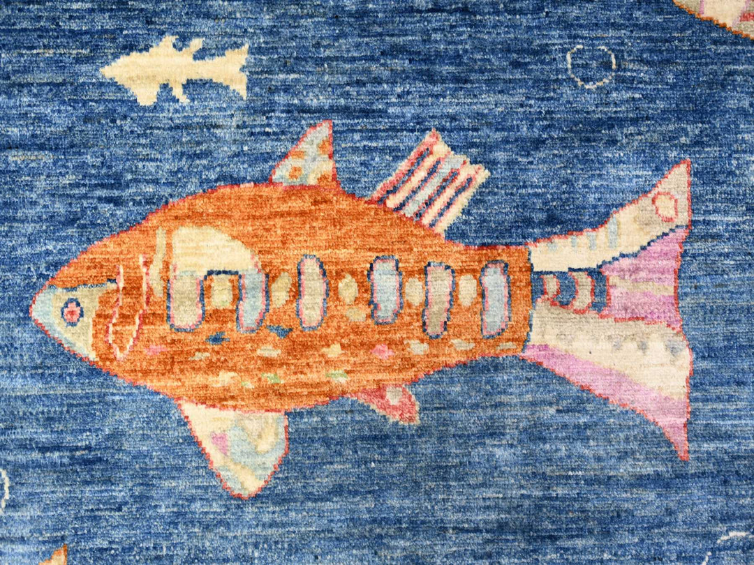 7'11" x 9'11" New Hand Knotted Blue Wool Rectangle Oriental Rug - MOA10288389