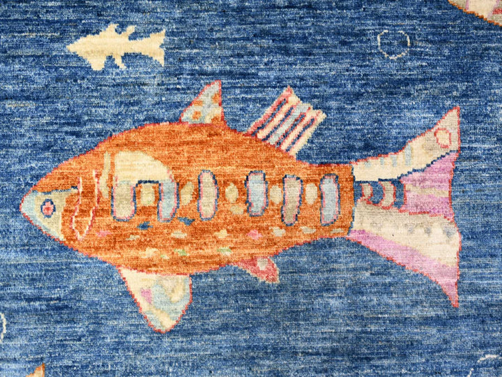 7'11" x 9'11" New Hand Knotted Blue Wool Rectangle Oriental Rug - MOA10288389