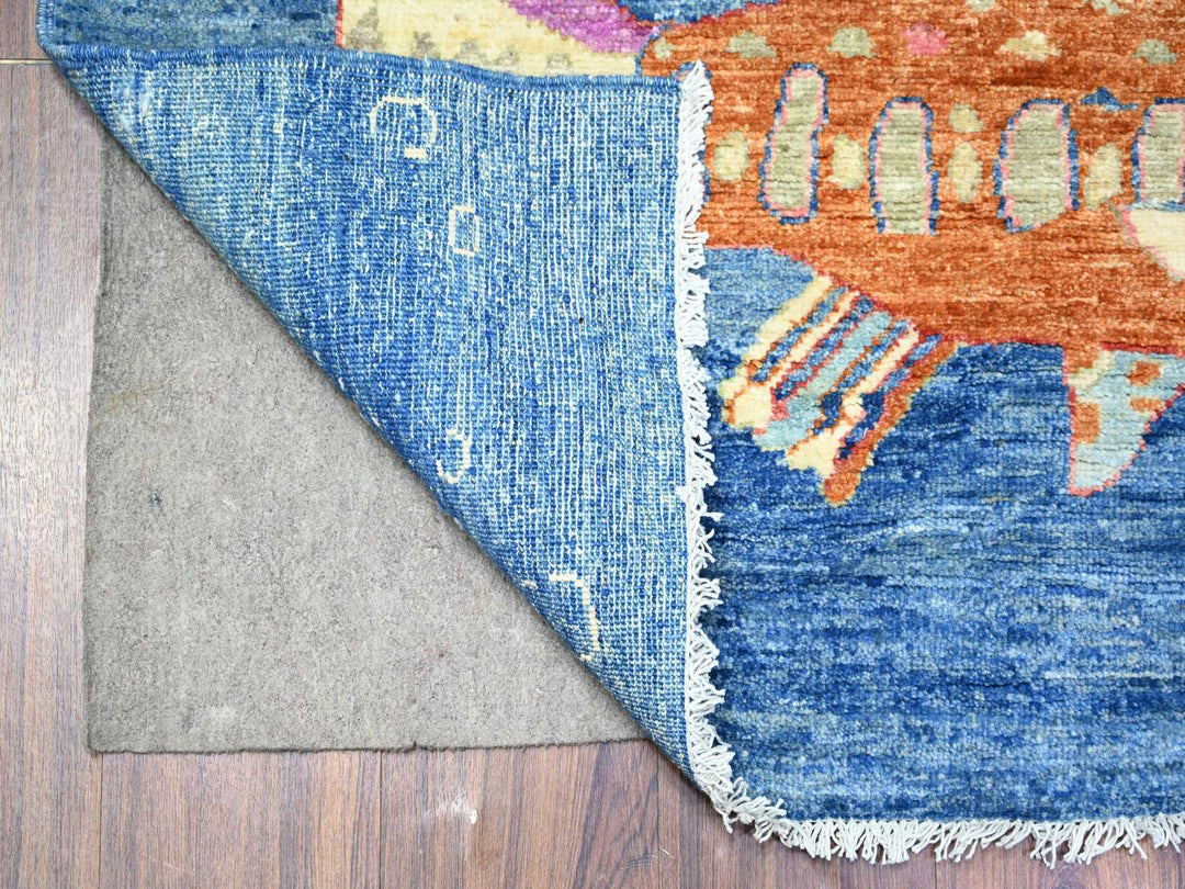 5'10" x 8'10" New Hand Knotted Blue Wool Rectangle Oriental Rug - MOA10288390