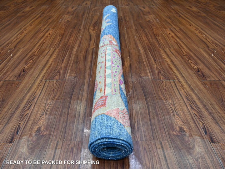 5'10" x 8'10" New Hand Knotted Blue Wool Rectangle Oriental Rug - MOA10288390