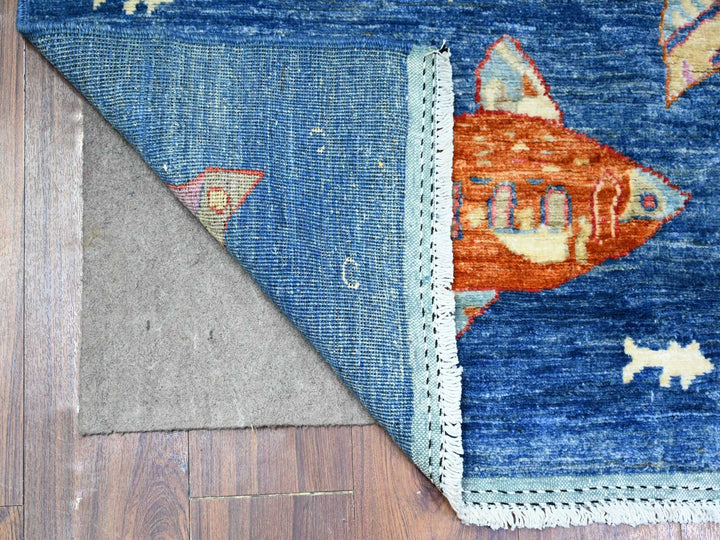 3'11" x 11'7" New Hand Knotted Blue Wool Runner Oriental Rug - MOA10288391