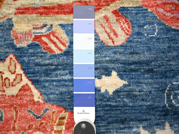 3'11" x 11'7" New Hand Knotted Blue Wool Runner Oriental Rug - MOA10288391