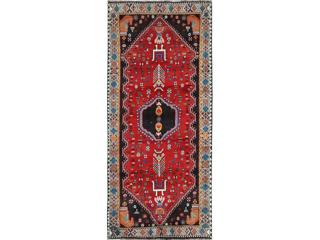 3'5" x 8'2" Vintage Hand Knotted Red Wool Runner Oriental Rug - MOA102883