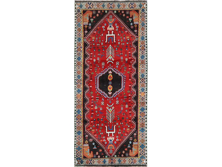 3'5" x 8'2" Vintage Hand Knotted Red Wool Runner Oriental Rug - MOA102883
