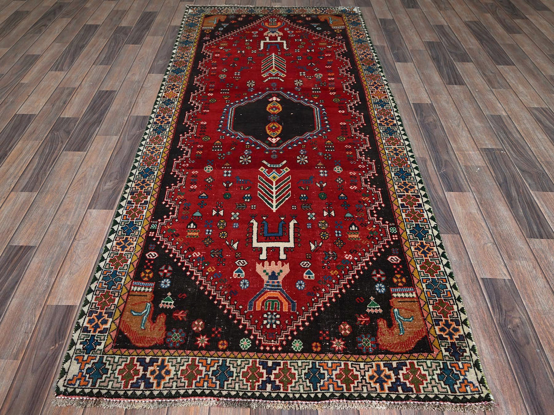 3'5" x 8'2" Vintage Hand Knotted Red Wool Runner Oriental Rug - MOA102883