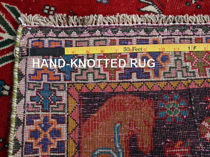 3'5" x 8'2" Vintage Hand Knotted Red Wool Runner Oriental Rug - MOA102883