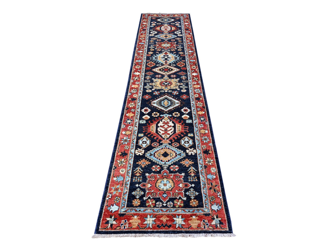 2'7" x 11'8" New Hand Knotted Blue Wool Runner Oriental Rug - MOA10288403