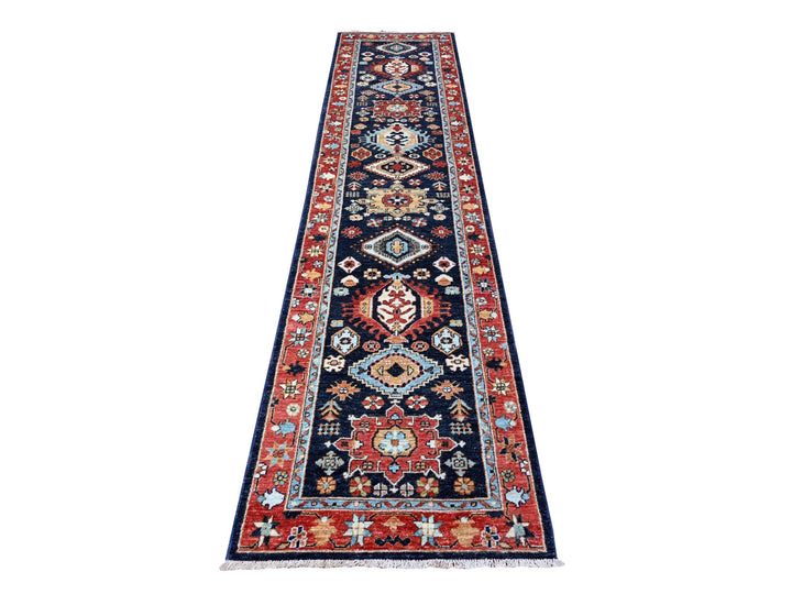 2'7" x 11'8" New Hand Knotted Blue Wool Runner Oriental Rug - MOA10288403