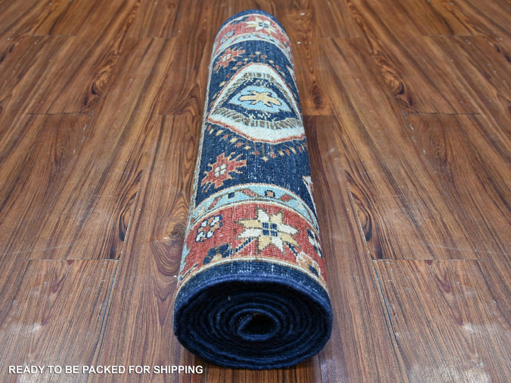 2'7" x 11'8" New Hand Knotted Blue Wool Runner Oriental Rug - MOA10288403