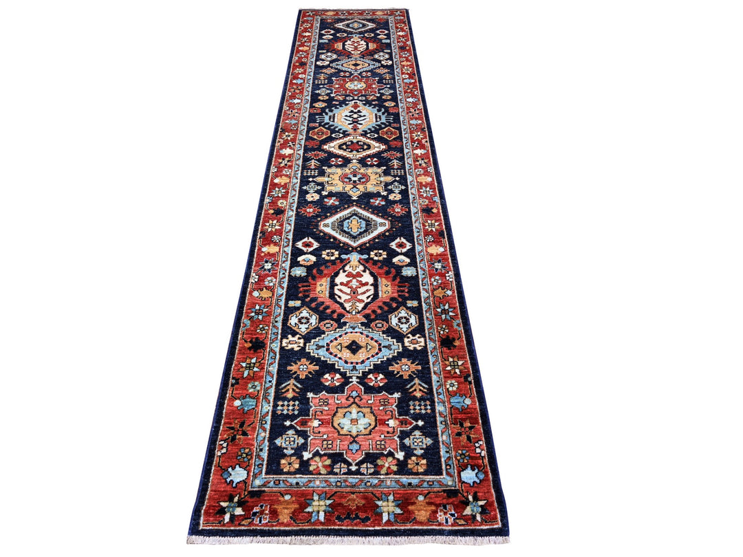 2'6" x 11'8" New Hand Knotted Blue Wool Runner Oriental Rug - MOA10288407