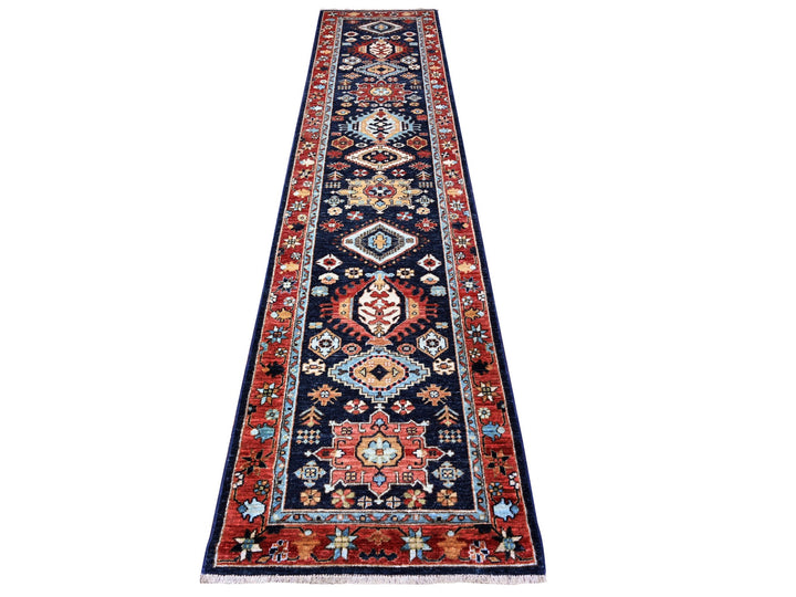 2'6" x 11'8" New Hand Knotted Blue Wool Runner Oriental Rug - MOA10288407