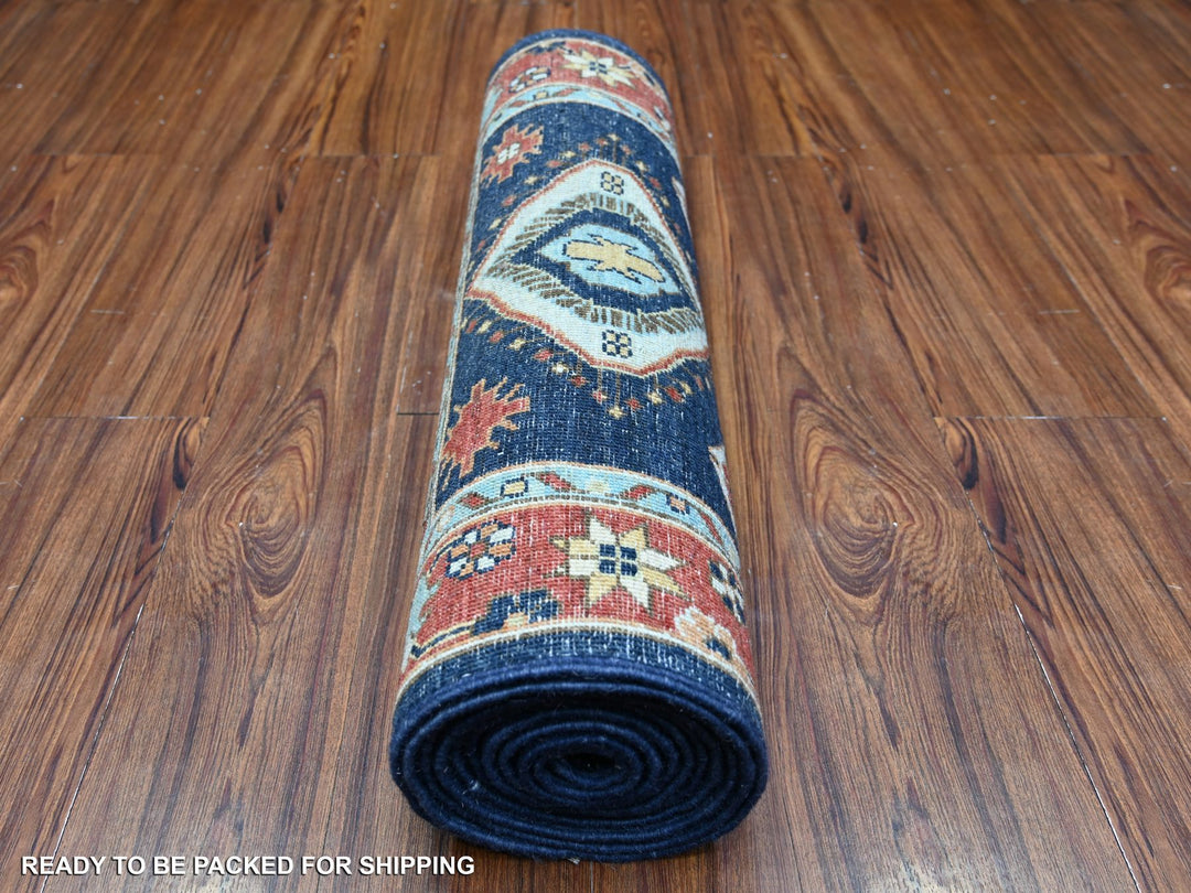 2'6" x 11'8" New Hand Knotted Blue Wool Runner Oriental Rug - MOA10288407