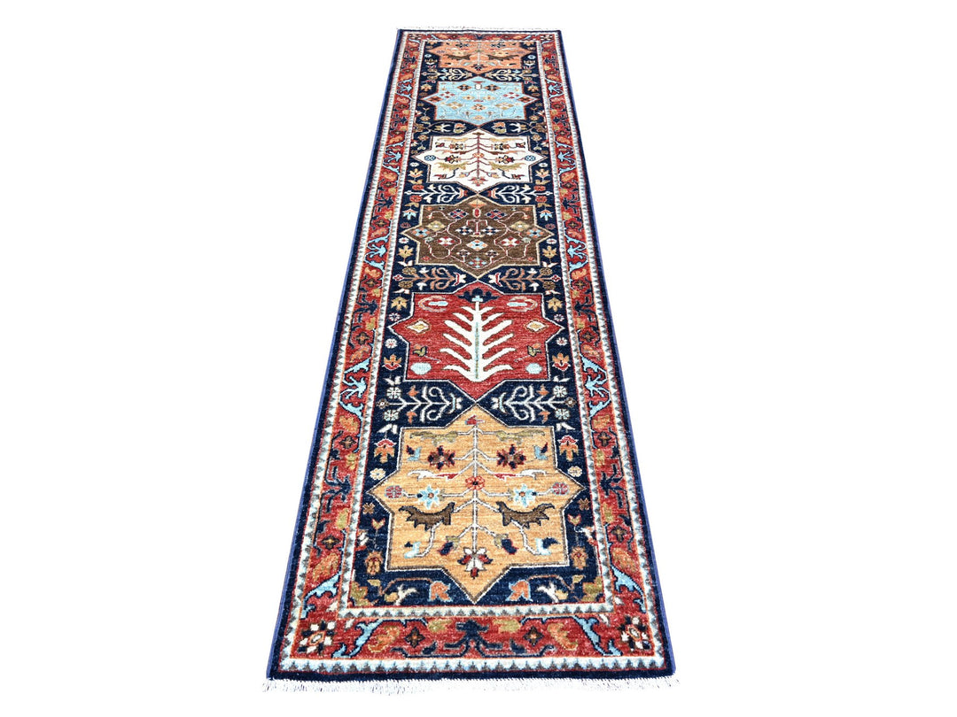 2'7" x 9'8" New Hand Knotted Blue Wool Runner Oriental Rug - MOA10288408