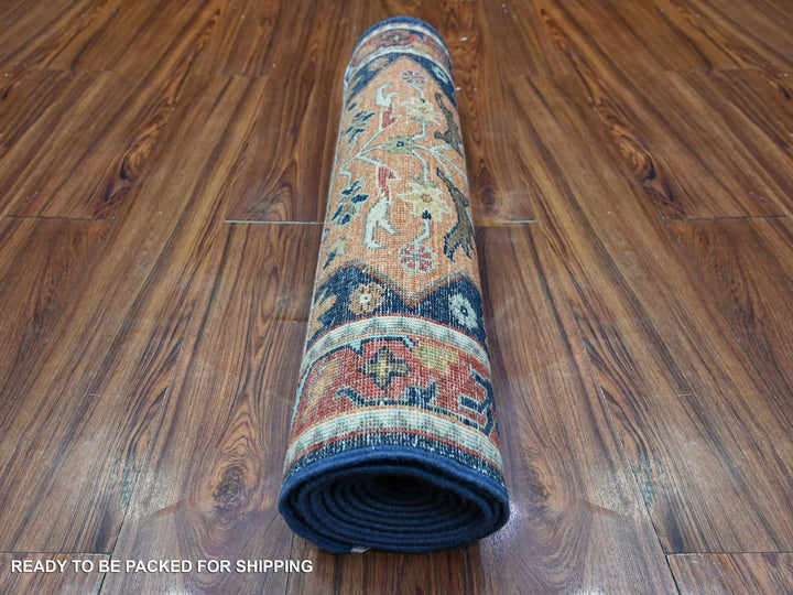 2'7" x 9'8" New Hand Knotted Blue Wool Runner Oriental Rug - MOA10288408