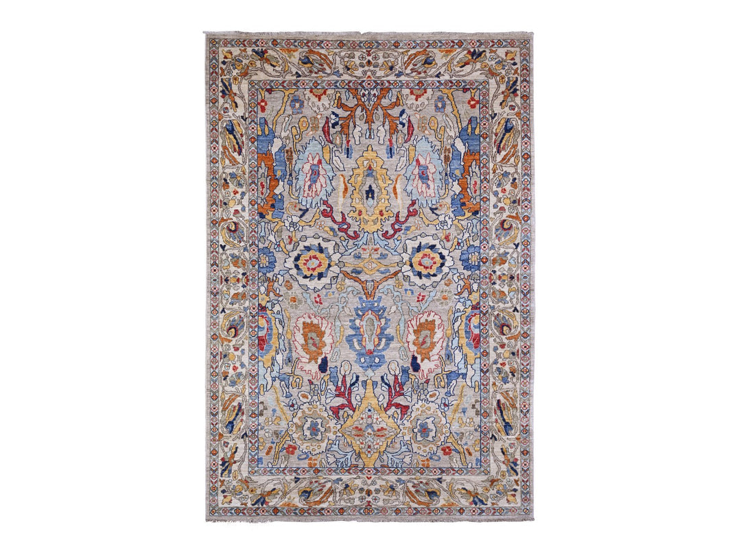 6'0" x 8'9" New Hand Knotted Grey Wool Rectangle Oriental Rug - MOA10288411