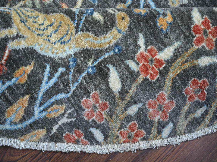 7'11" x 8'2" New Hand Knotted Grey Wool Round Oriental Rug - MOA10288414