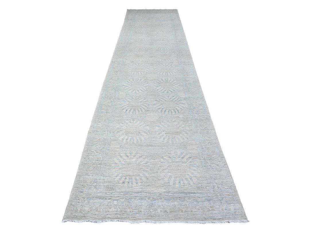 3'8" x 15'0" New Hand Knotted Grey Wool Rectangle Oriental Rug - MOA10288419