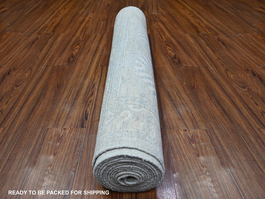 3'8" x 15'0" New Hand Knotted Grey Wool Rectangle Oriental Rug - MOA10288419