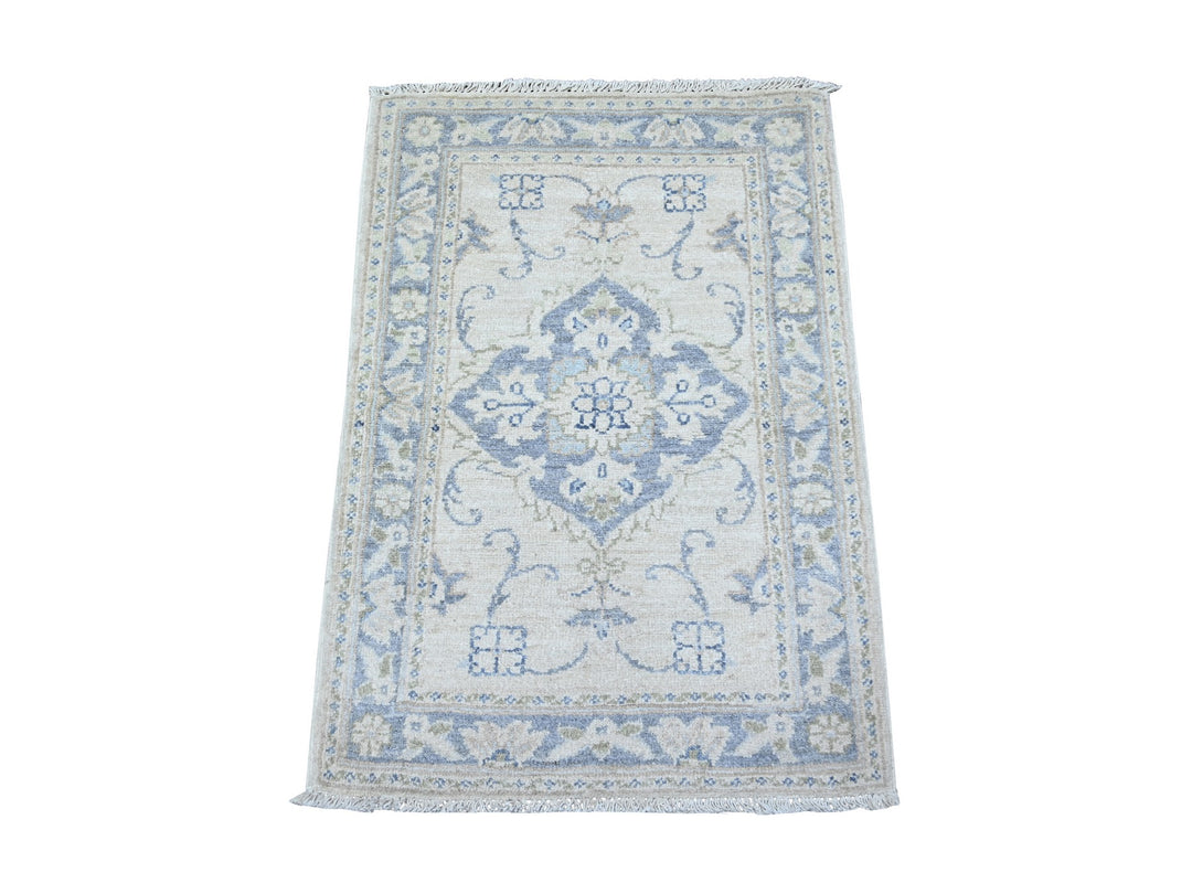1'10" x 3'0" New Hand Knotted Ivory Wool Rectangle Oriental Rug - MOA10288424