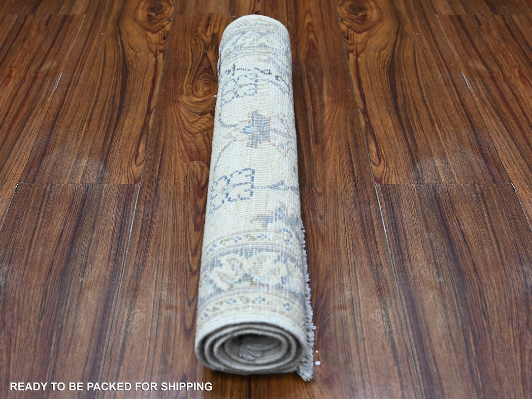 1'10" x 3'0" New Hand Knotted Ivory Wool Rectangle Oriental Rug - MOA10288424