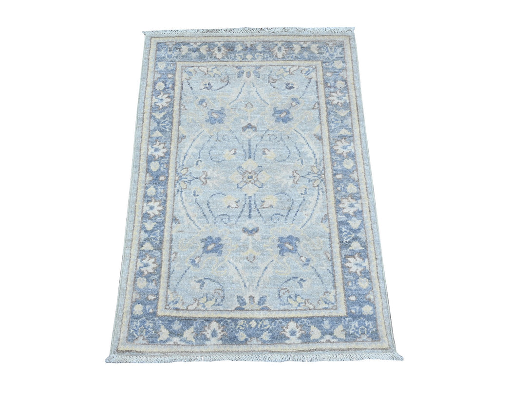 1'10" x 3'0" New Hand Knotted Grey Wool Rectangle Oriental Rug - MOA10288429