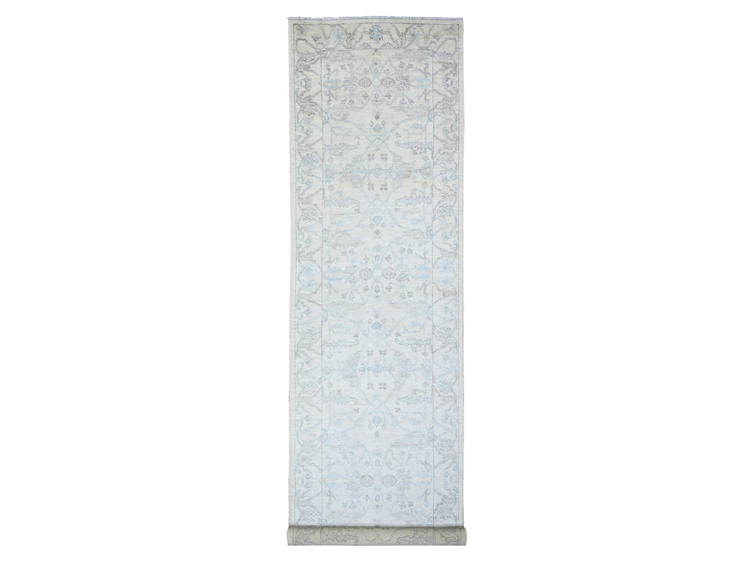 4'0" x 16'1" New Hand Knotted Ivory Wool Runner Oriental Rug - MOA10288436