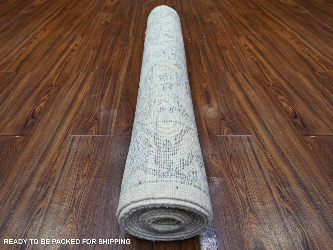 4'0" x 16'1" New Hand Knotted Ivory Wool Runner Oriental Rug - MOA10288436