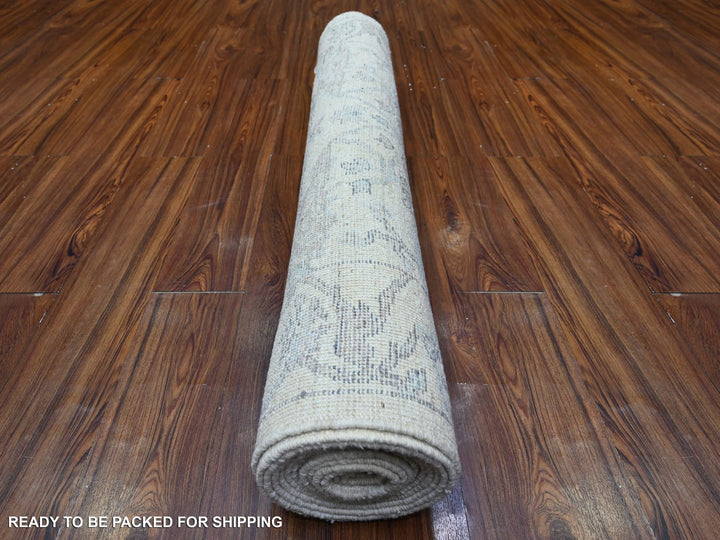 4'0" x 16'1" New Hand Knotted Ivory Wool Runner Oriental Rug - MOA10288436