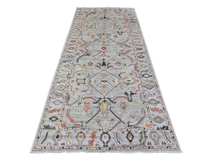 4'1" x 9'6" New Hand Knotted Grey Wool Runner Oriental Rug - MOA10288437