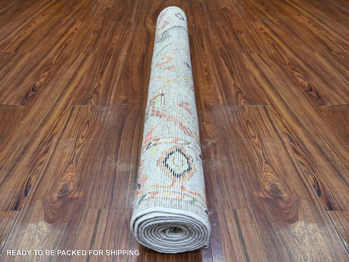 4'1" x 9'6" New Hand Knotted Grey Wool Runner Oriental Rug - MOA10288437