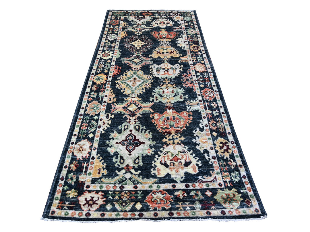 4'3" x 9'7" New Hand Knotted Black Wool Runner Oriental Rug - MOA10288438