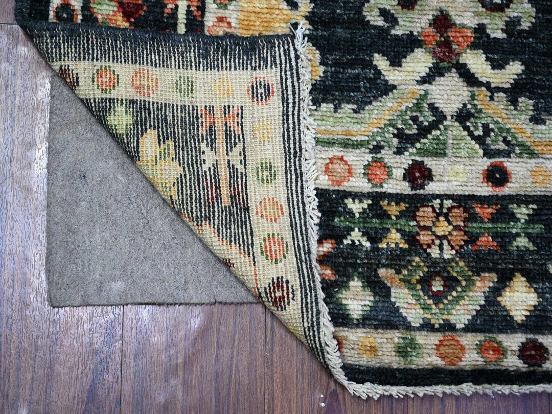 4'3" x 9'7" New Hand Knotted Black Wool Runner Oriental Rug - MOA10288438