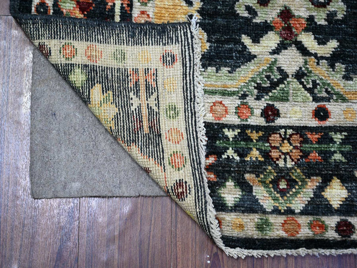 4'3" x 9'7" New Hand Knotted Black Wool Runner Oriental Rug - MOA10288438
