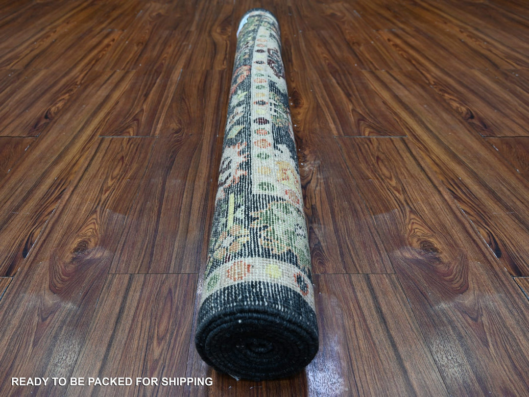 4'3" x 9'7" New Hand Knotted Black Wool Runner Oriental Rug - MOA10288438