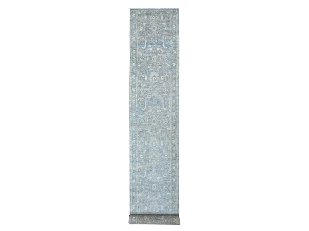 2'8" x 19'9" New Hand Knotted Grey Wool Runner Oriental Rug - MOA10288466