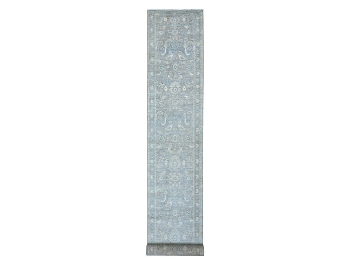 2'8" x 19'9" New Hand Knotted Grey Wool Runner Oriental Rug - MOA10288466