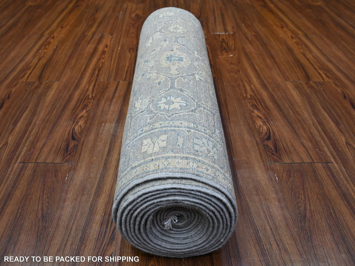 2'8" x 19'9" New Hand Knotted Grey Wool Runner Oriental Rug - MOA10288466