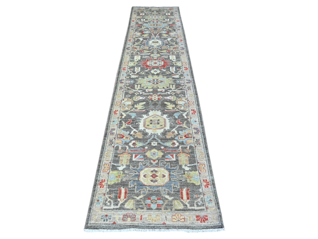 2'8" x 11'10" New Hand Knotted Grey Wool Runner Oriental Rug - MOA10288468
