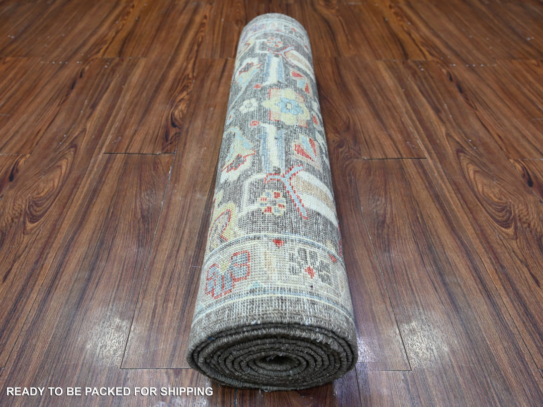 2'8" x 11'10" New Hand Knotted Grey Wool Runner Oriental Rug - MOA10288468