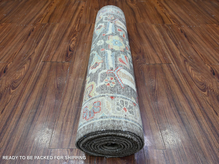 2'8" x 11'10" New Hand Knotted Grey Wool Runner Oriental Rug - MOA10288468