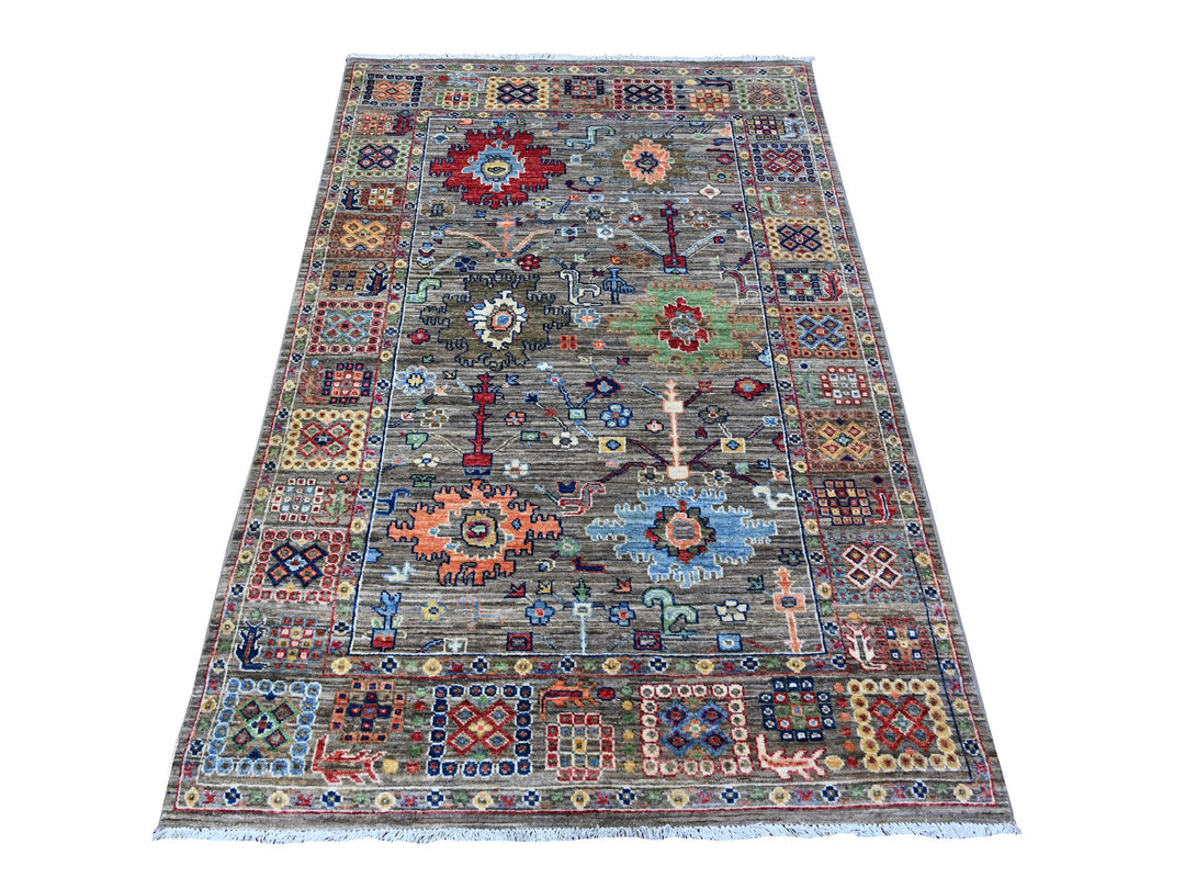 3'10" x 5'9" New Hand Knotted Grey Wool Rectangle Oriental Rug - MOA10288481